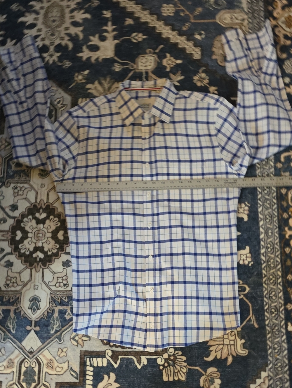 Men's Blue & White Windowpane Button-Up Shirt